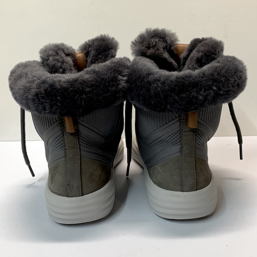Grey Leather Shearling Boots EUC